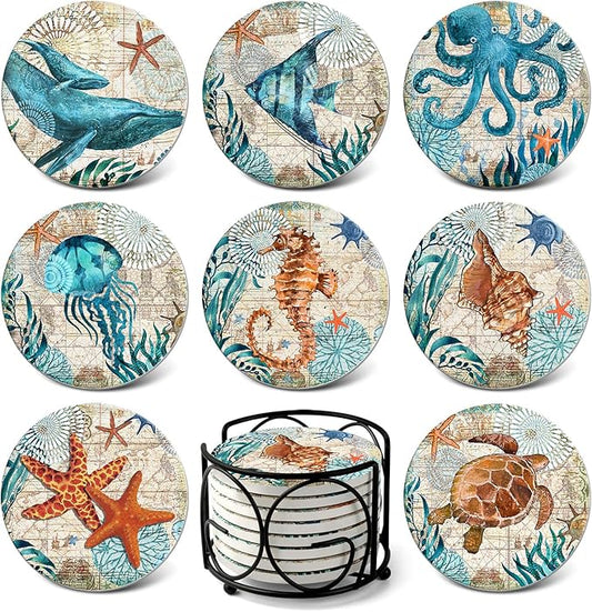 Teivio Absorbing Stone Sea Ocean Life Coasters by Teivio