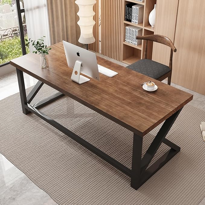 55inch Solid Wood Computer Desk, Large Office Desk Home Simple Modern Long Desk - Image 4