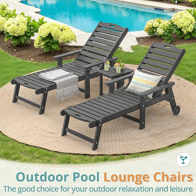 LUE BONA Lounge Chair Outdoor Set of 4, HDPS Chaise Lounge Outdoor - Image 2