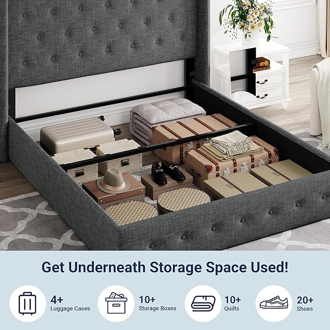 Allewie Queen Size Lift Up Storage Bed, Button Tufted Headboard - Image 3