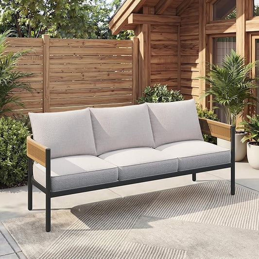 Gand Patio Outdoor 3-Seat Couch Sofa, Wicker Conversation Set by GrandPatio