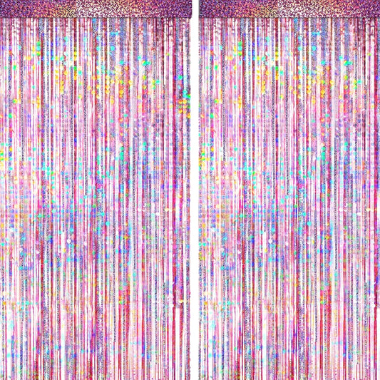 4 Packs Pink Foil Fringe Curtain, Pink Glitter Metallic Tinsel Backdrop for Birthday, Wedding, Baby Shower, Princess Bachelorette Cowgirl Party Decorations Supplies