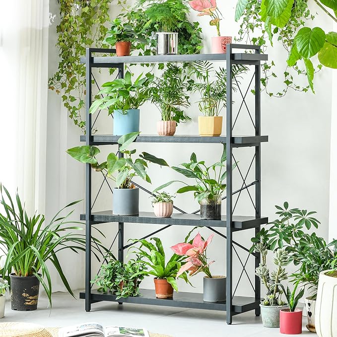 HCHQHS Bookshelf, 4-Tier Industrial Bookcase, Freestanding Tall Bookshelves - Image 8
