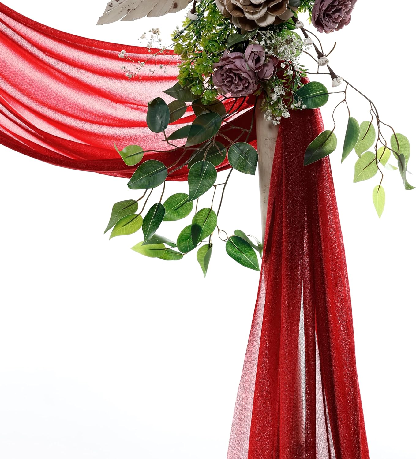 VDS Pack of 1 Panel (30 Inch X 100 Feet) Wedding Arch Draping Fabric Sheer Chiffon Fabric Drapery for Wedding Ceremony Reception Swag Backdrop Canopy Chuppah ARBO Altars Decoration (Apple Red)