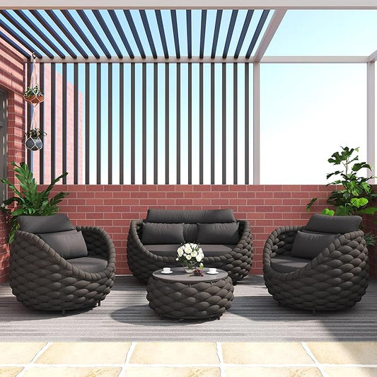 TWT Patio Furniture Set 4 Pieces Aluminum Outdoor Furniture w/27.8in Coffee by TWT