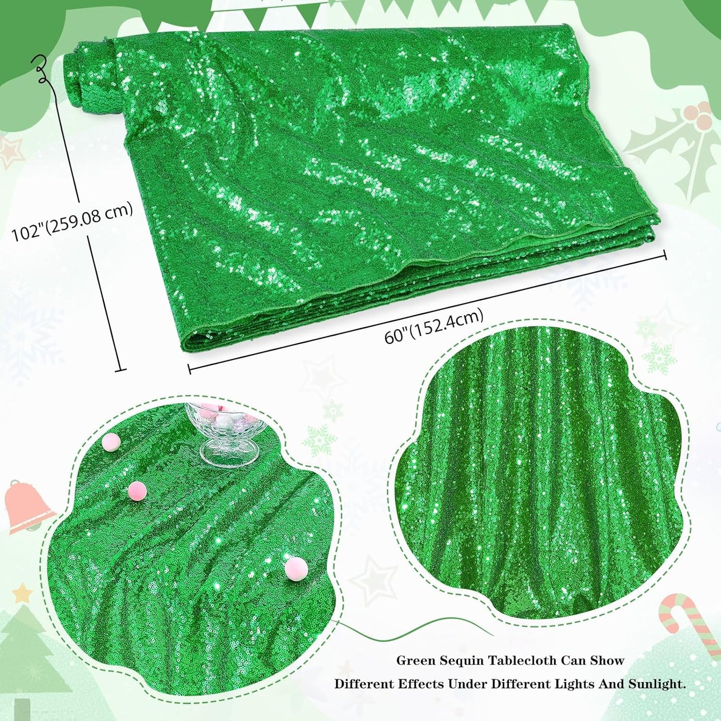 QueenDream 60x102 Inches Green Table Clothes for Parties Birthday Wedding Sequin Tablecloth Cake Table Holiday Banquet Decoration