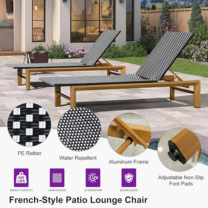 PURPLE LEAF Extra Wide Outdoor Chaise Lounge French Hand Woven Wicker Patio - Image 6
