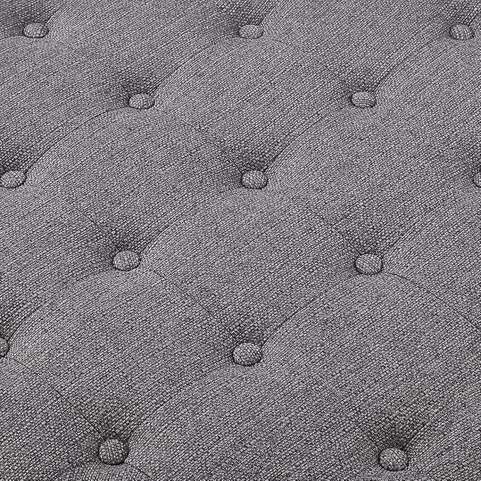 24KF Large Round Upholstered Tufted Linen Ottoman Coffee Table, Large Footrest - Image 5