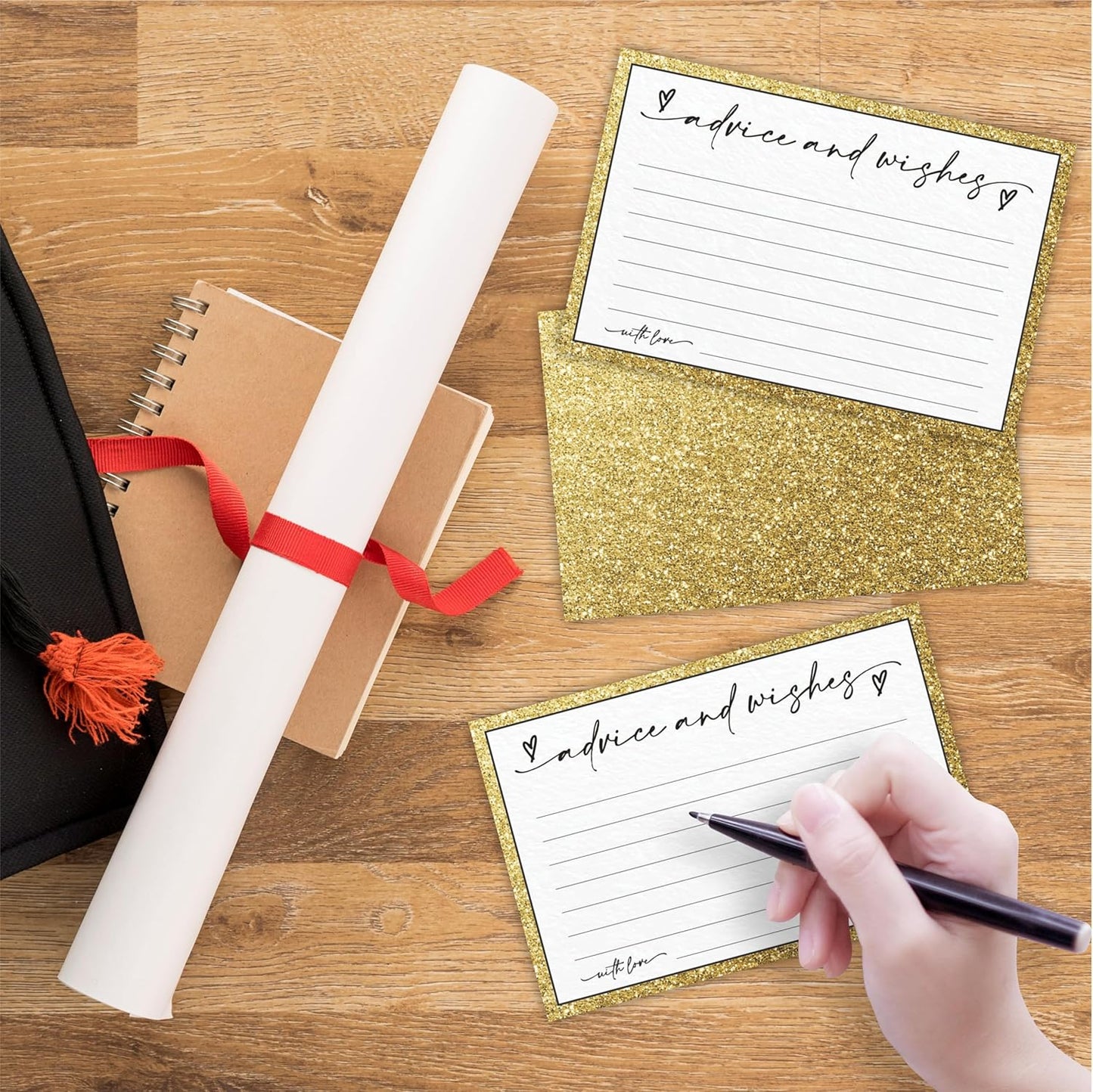 30 Advice & Wishes Cards - Shiny Gold - Double Sided Fill-In Advice Cards For Bridal, Wedding, Graduate Party, Mr & Mrs, Retirement, Baby Shower, Party Favor & Supplies - A01