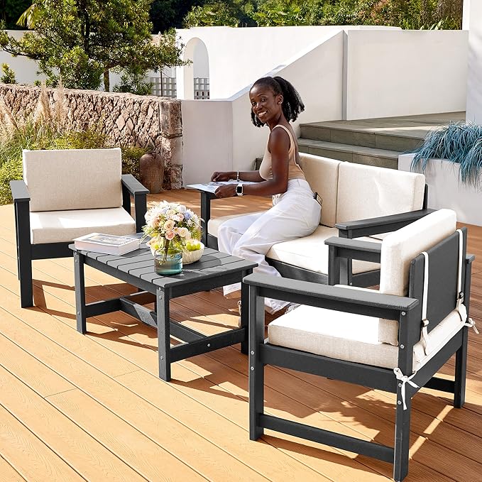 SERWALL 3 Pieces HDPE Outdoor Sofa Bistro Set - Image 6