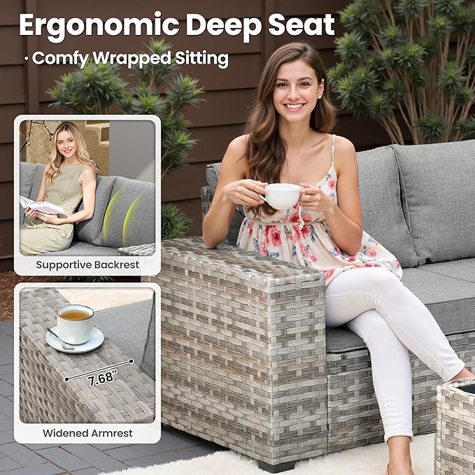 ovios 13 Pieces Patio Furniture Set, Outdoor Wicker Sectional Sofa - Image 5