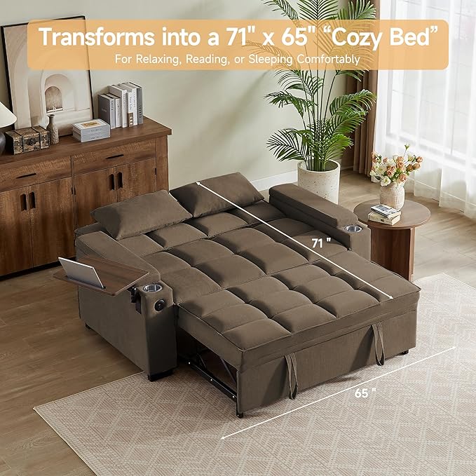 Auvsoce 65'' Convertible Sleeper Sofa Bed - Image 5