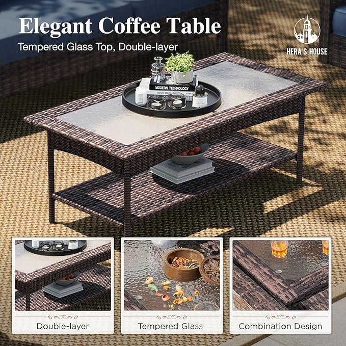 HERA'S HOUSE Patio Furniture Set, 6 Pieces Outdoor Wicker Conversation Sets - Image 7