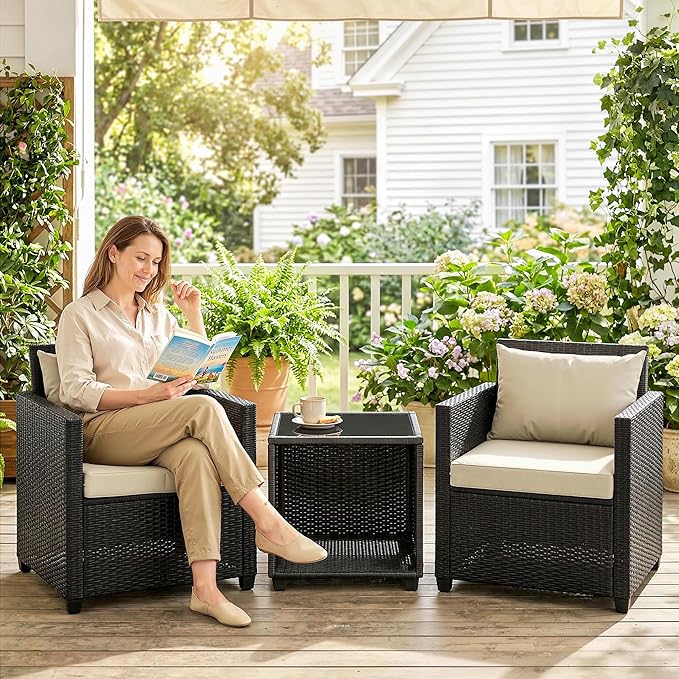 Outsunny 3 Piece Patio Furniture Set, Wicker Outdoor Bistro Set - Image 8