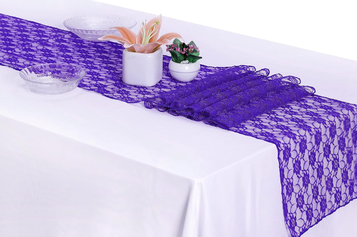 MDS Pack of 15 Wedding 12 x 108 inches Lace Table Runner for Wedding, Decorations for Birthday Parties, Banquets, Graduations, Engagements, and Runners fit Rectangle, Round Table- Royal Blue