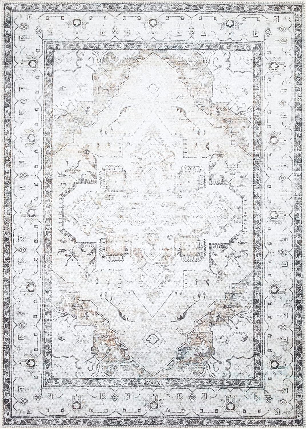 Bloom Rugs Washable Non-Slip 8' x 10' Rug - Brown/Beige/Charcoal Traditional Area Rug for Living Room, Bedroom, Dining Room, and Kitchen - Exact Size: 8' x 10'