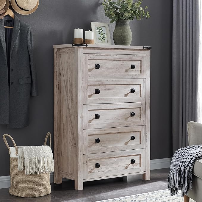 T4TREAM Farmhouse 5 Drawers Dresser Chests - Image 7