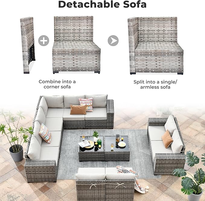 ovios 12 Pieces Patio Furniture Set, Outdoor Wicker Sectional Sofa - Image 9
