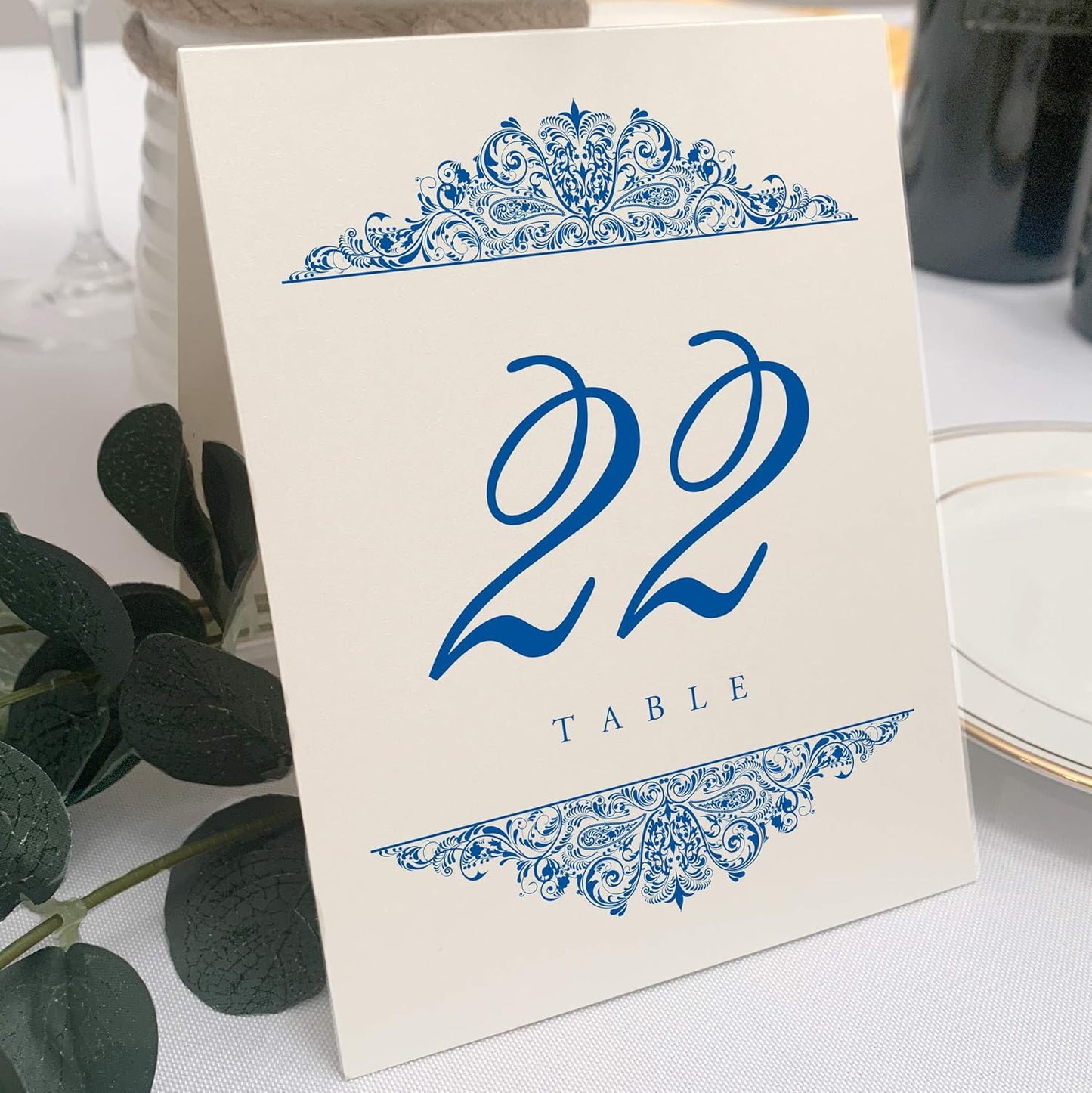 Paisley Wedding Table Numbers (Select Color/Quantity), Champagne, Royal Blue, 1-20, Double Sided, Tent or Use in a Stand, Great for Parties & Restaurants - Made in the USA