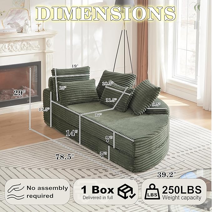 78.5" Corduroy Boneless Round Oversized Sofa, Converts into Two Recliners - Image 2