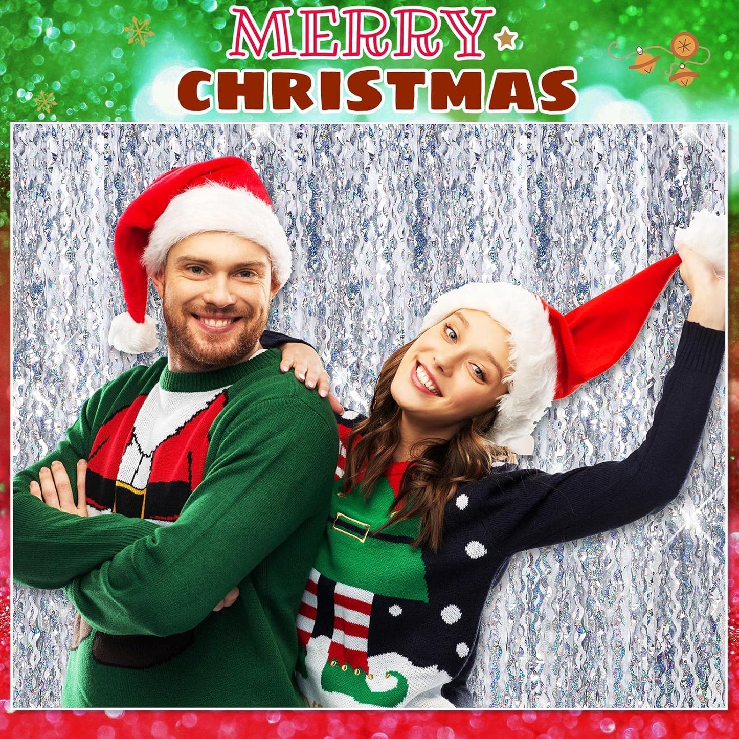 10 Pieces 3.3 x 6.6 Ft Foil Fringe Backdrop Party Wavy Tinsel Fringe Curtain Streamer for Happy New Year Carnival Party Favor 80s 90s Disco Ocean Sea Mermaid Birthday Wedding(Silver)