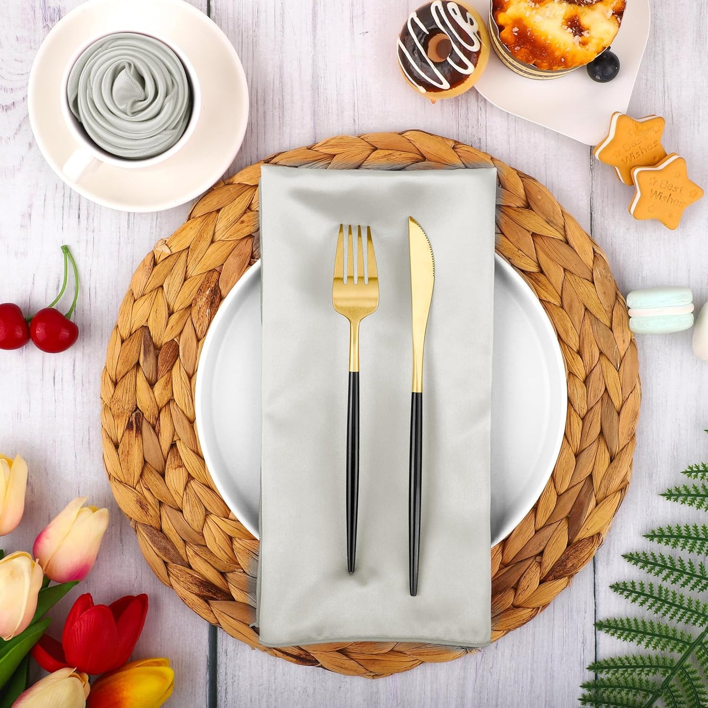 Aneco 16 Pack Square Satin Napkin Bright Silk Table Napkin Soft Smooth Fabric Table Napkin for Wedding Banquet Party Decoration, Grey, 20 x 20 Inch