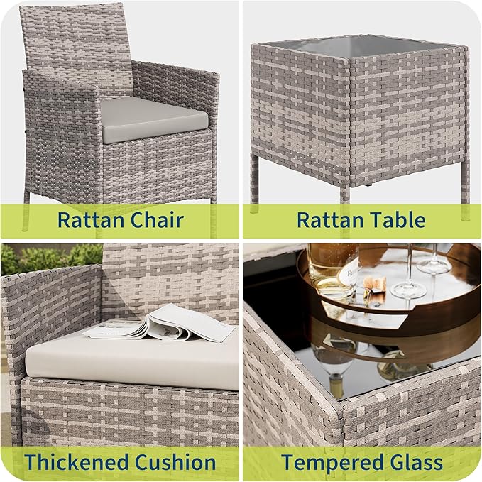 3-Piece Outdoor Furniture Set, PE Rattan Wicker Chairs - Image 6