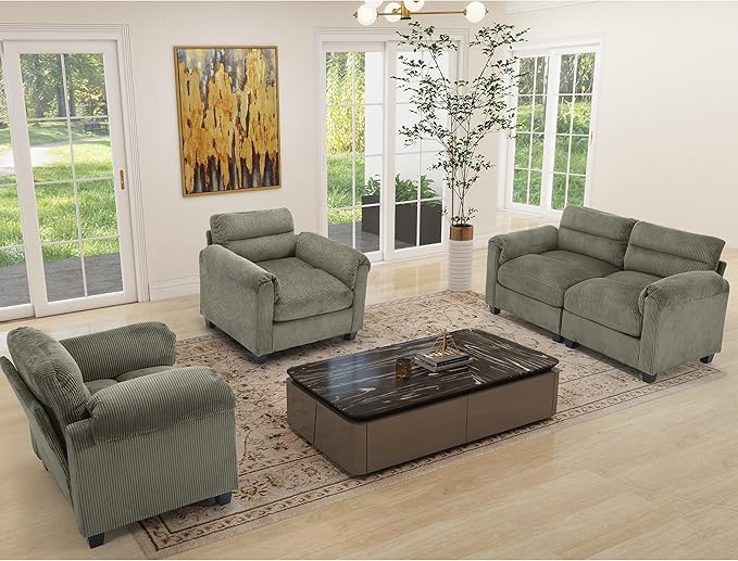 HAOMARKETS Corduroy Sofa Set, Upholstered Armchair Set of 2 and Loveseat - Image 7