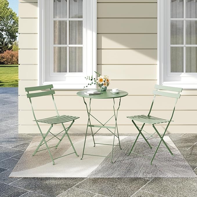 Bistro Table and Chairs Set of 2, 3 Piece Outdoor/Indoor Folding Patio Bistro - Image 8