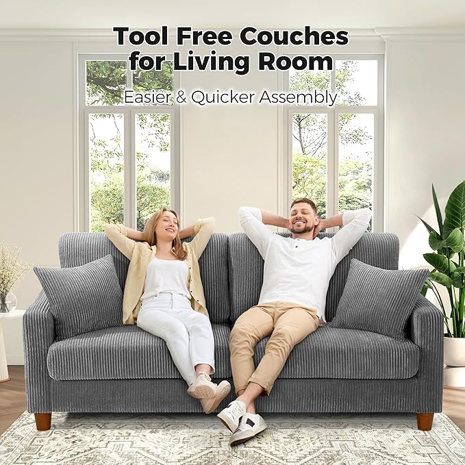 Kidirect 70in Corduroy Sofa, Comfy Loveseat Sofa No Tool Assembly, Couches - Image 6
