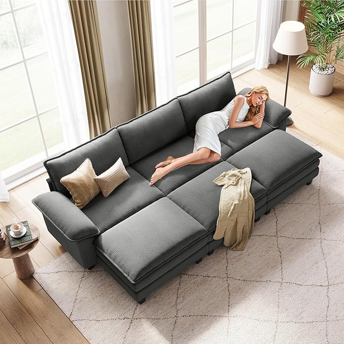 LINSY HOME 123" Modular Sectional Sofa, 3-Seat Corduroy Modern Cloud Couch - Image 6