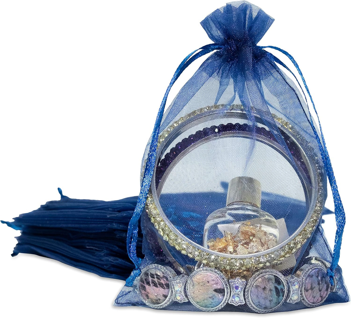 TheDisplayGuys 100-Pack 4x6 Navy Blue Sheer Organza Gift Bags with Drawstring, Jewelry Candy Treat Wedding Party Favors Mesh Pouch