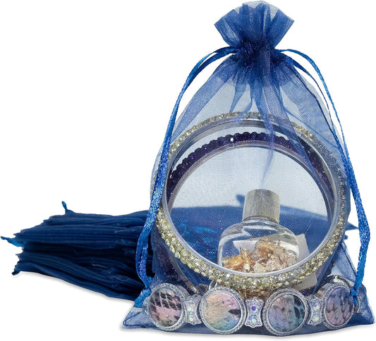 TheDisplayGuys 100-Pack 4x6 Navy Blue Sheer Organza Gift Bags with Drawstring, Jewelry Candy Treat Wedding Party Favors Mesh Pouch