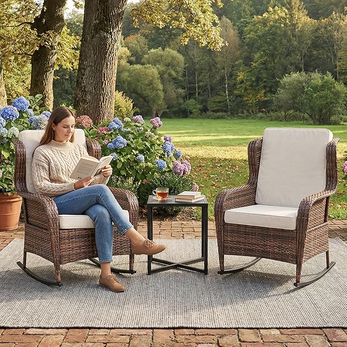 Garvee Outdoor Wicker Rocking Chair, 1 Piece Outdoor Rocking Chair, All Weather - Image 5