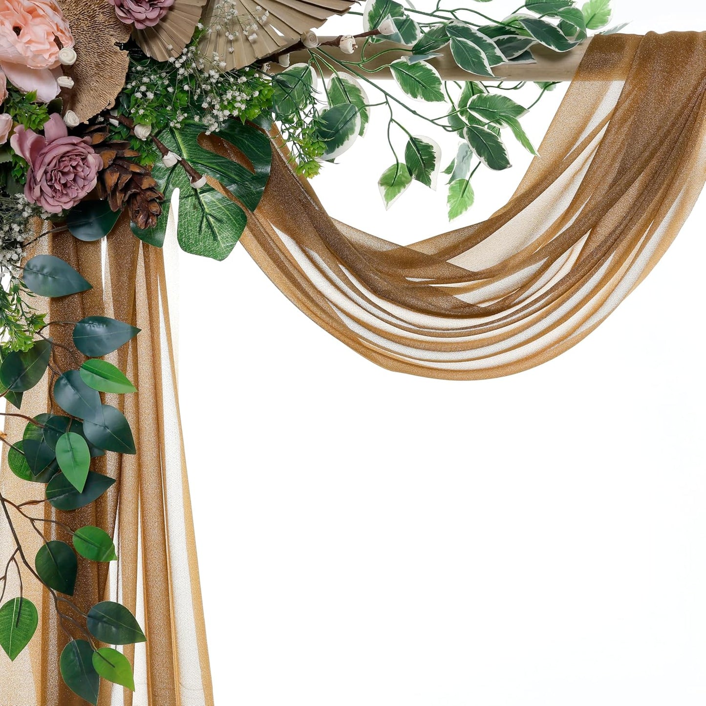 VDS Pack of 1 Panel (30 Inch X 40 Feet) Wedding Arch Draping Fabric Sheer Chiffon Fabric Drapery for Wedding Ceremony Reception Swag Backdrop Canopy Chuppah ARBO Altars Decoration (Mocha)