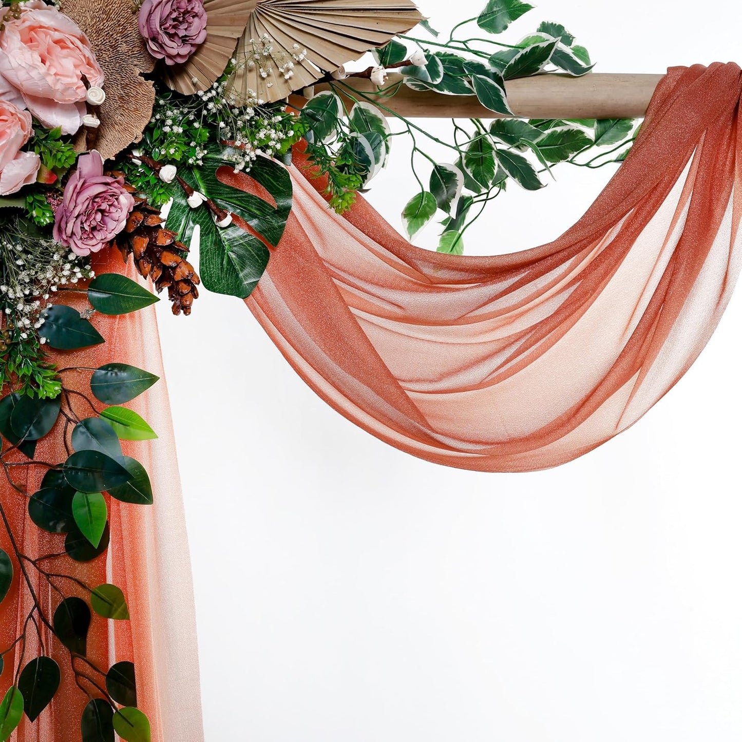 VDS Pack of 2 Panel (30 Inch X 30 Feet) Wedding Arch Draping Fabric Sheer Chiffon Fabric Drapery for Wedding Ceremony Reception Swag Backdrop Canopy Chuppah ARBO Altars Decoration (Terracotta)