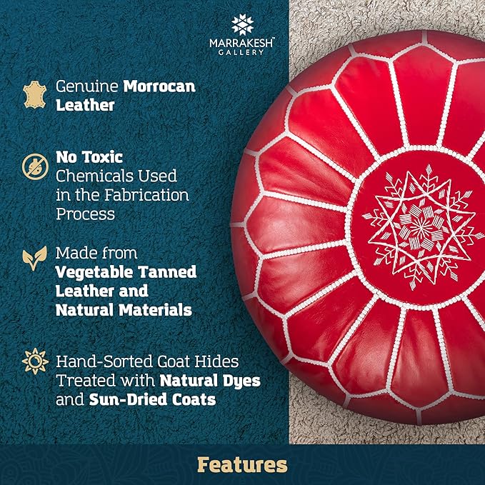 Marrakesh Gallery Genuine Leather Round Pouf Unstuffed - Image 4