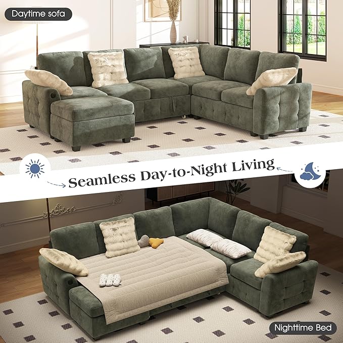 Ihanherry 106-inch Large L-Shaped Sectional Sofa Bed, 7-Seater Convertible Pull - Image 3