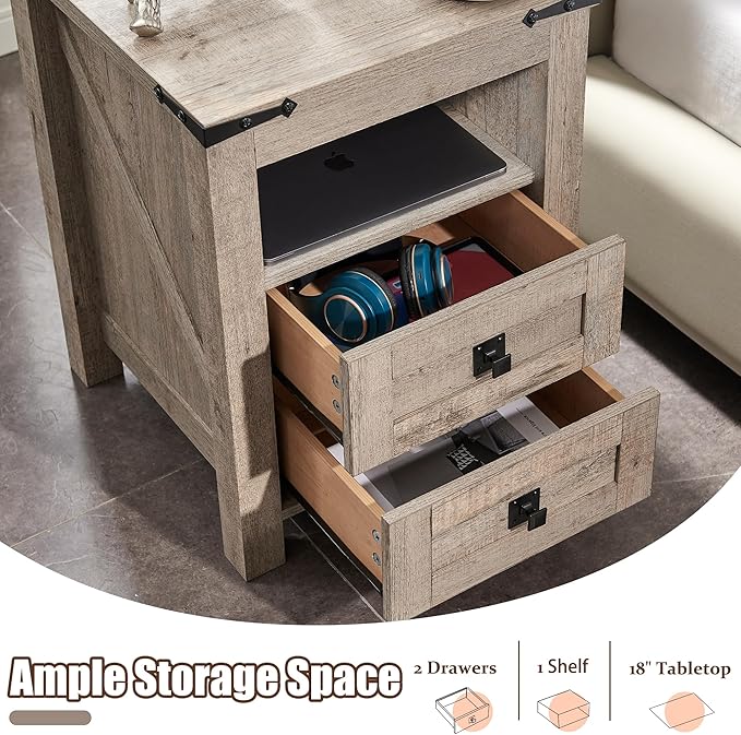 T4TREAM Nightstand with Charging Station, End Table, Side Table with 2 Drawers - Image 6