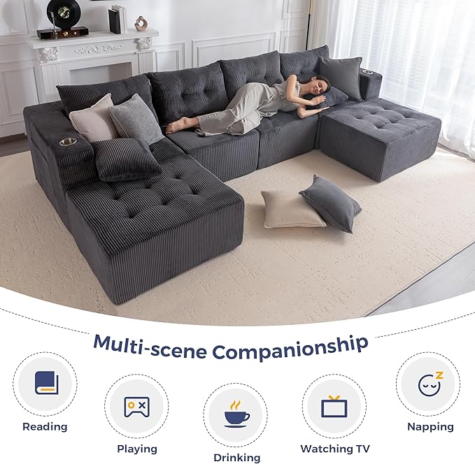 MAXYOYO 129.5" Modular Sectional Sofa Couch, U Shaped Modern Cloud Couch - Image 8