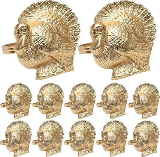 Turkey Bird Gold Napkin Rings Set of -12 for Dinner Parties, Weddings Receptions, Family Gatherings, or Everyday Use - Set Your Style with Daily Use Table Décor Accessories - ALPHA Living HOME