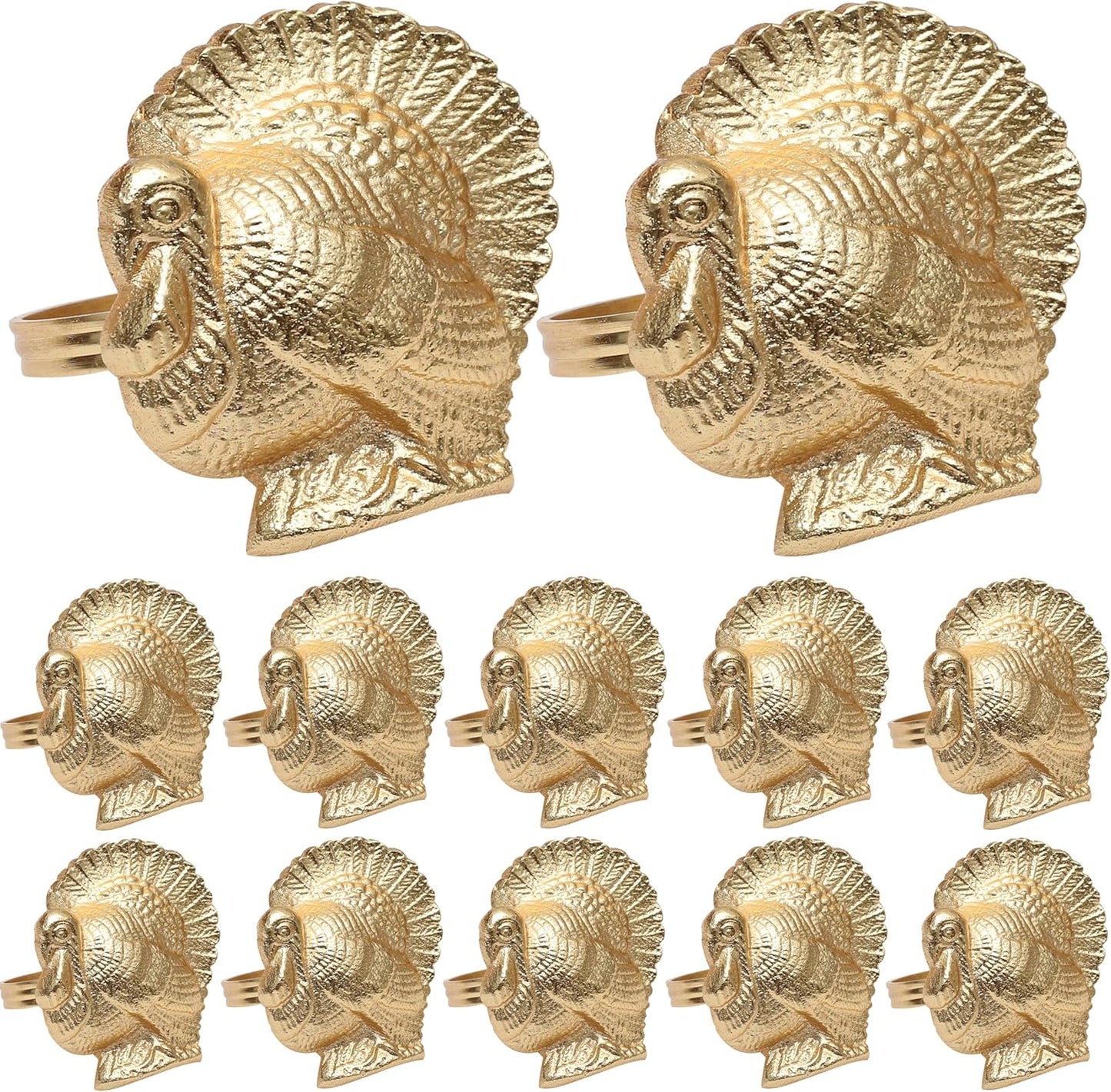 Gold Napkin Rings Set of 12 - Turkey Bird Stylish Metal Lightweight Serviette Holders for Elegant Table Settings | Perfect for Dinner Parties, Holidays, Weddings & Everyday Use - ALPHA Living HOME