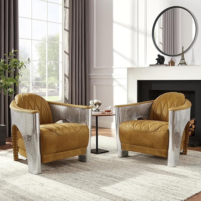 Art Leon Genuine Leather Chair, Mid Century Industrial Accent Arm Chair - Image 7