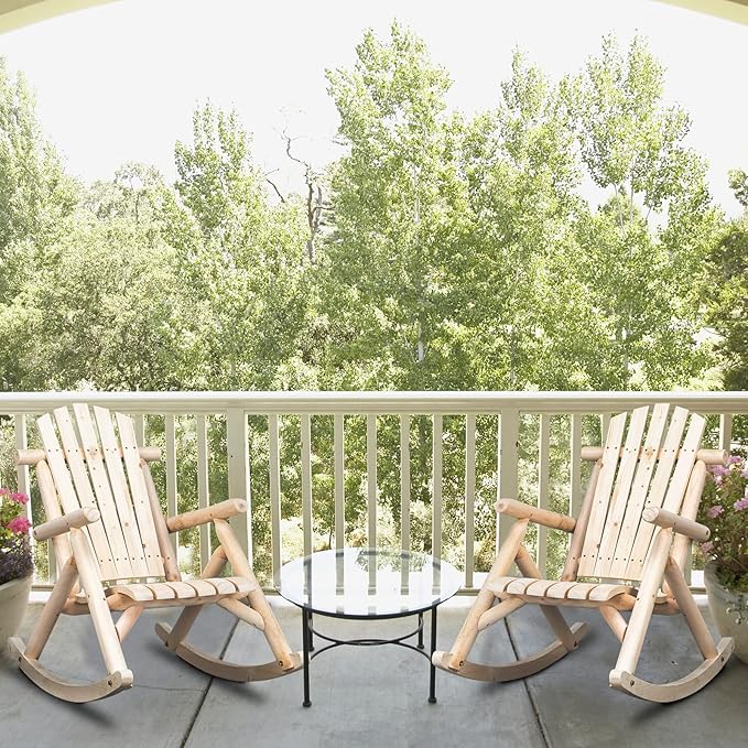 Outvita Wooden Rocking Chair Set of 2, Fir Log Adirondack Rocker, Outdoor Wood - Image 2