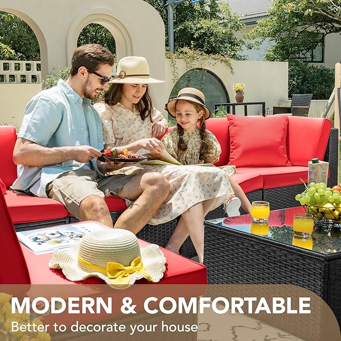 Devoko 7 Pieces Outdoor Sectional Sofa Patio Furniture Sets Manual Weaving - Image 5