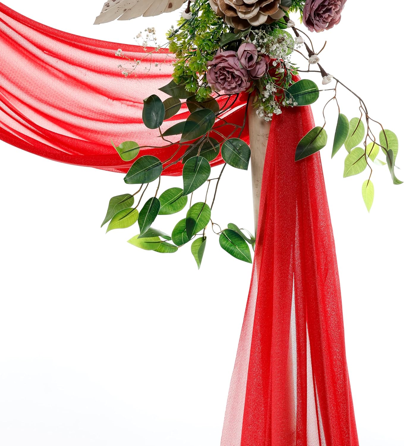 VDS Pack of 2 Panel (30 Inch X 20 Feet) Wedding Arch Draping Fabric Sheer Chiffon Fabric Drapery for Wedding Ceremony Reception Swag Backdrop Canopy Chuppah ARBO Altars Decoration (Red)