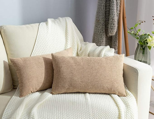Stellhome Rectangle Farmhouse Burlap Throw Pillow Covers Solid Linen Pillowcase by Stellhome