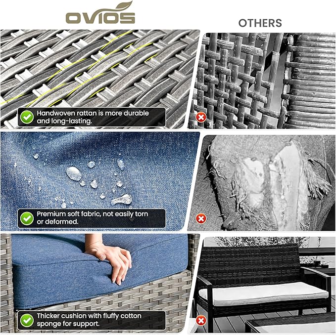 ovios 7 Pieces Patio Furniture Set, Outdoor Wicker Sofa Couch - Image 8