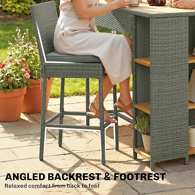 Outsunny 5 Piece Outdoor Bar Set, Wicker Outdoor High Top Table and Chairs - Image 8