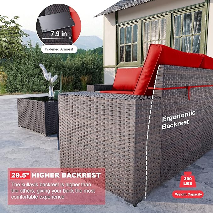 Kullavik Outdoor Patio Furniture Set 6 Pieces Sectional Rattan Sofa Set Brown - Image 3